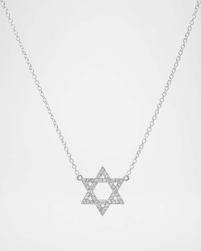 18K White Gold Diamond Star Of David Necklace